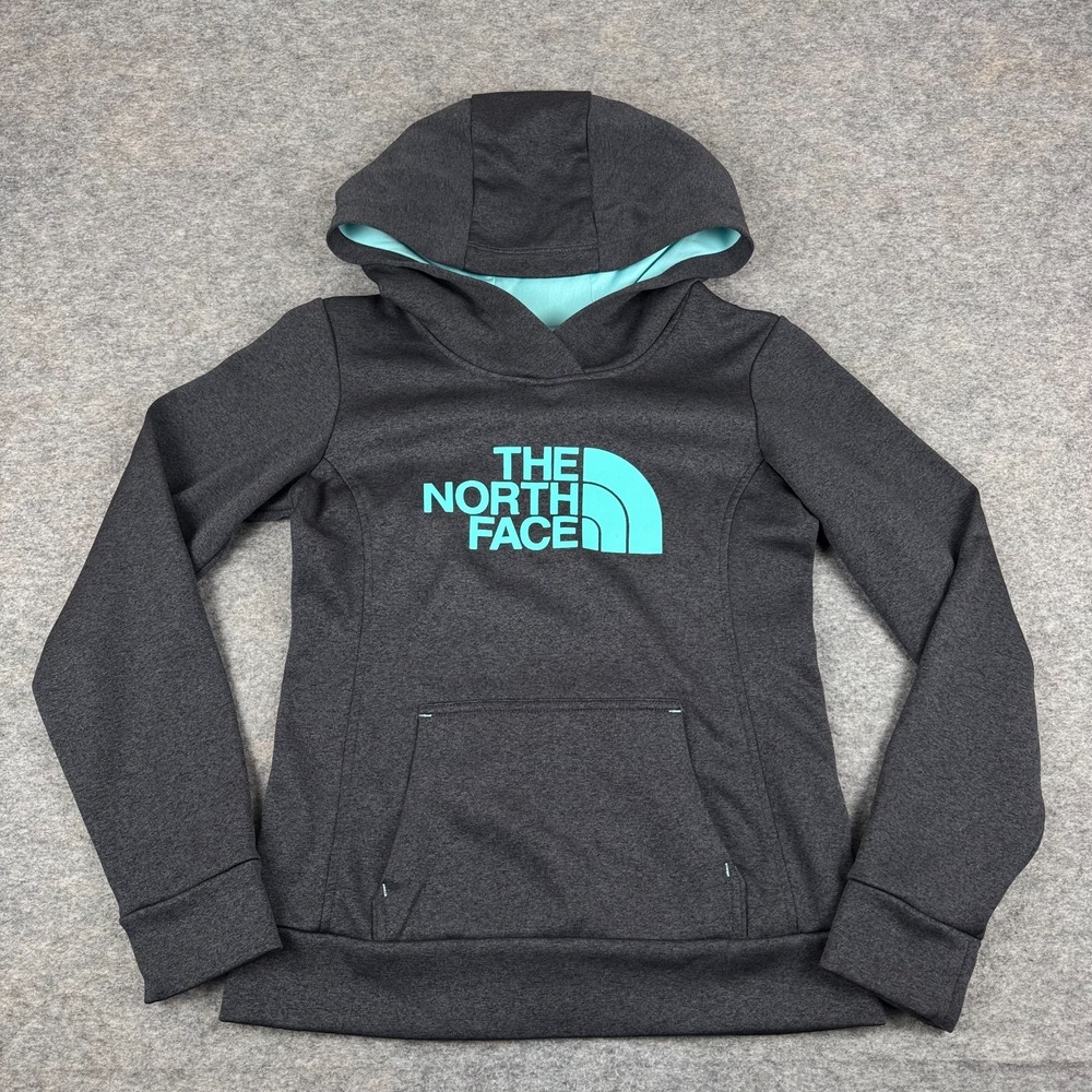 The North Face Hoodie Pullover Pockets Fleece Polyester Gray Womens XS